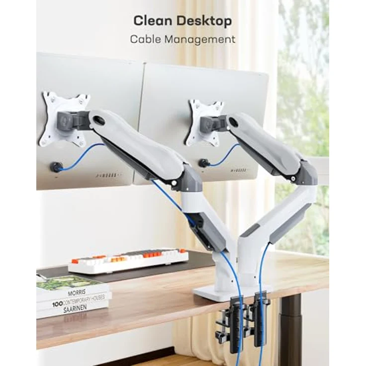 HUANUO Monitor Halterung 2 Monitore für 13 bis 32 Zoll, 360° Drehbar, VESA 75 & 100, mit 2 Montageoptionen, weiß – Bild 5
