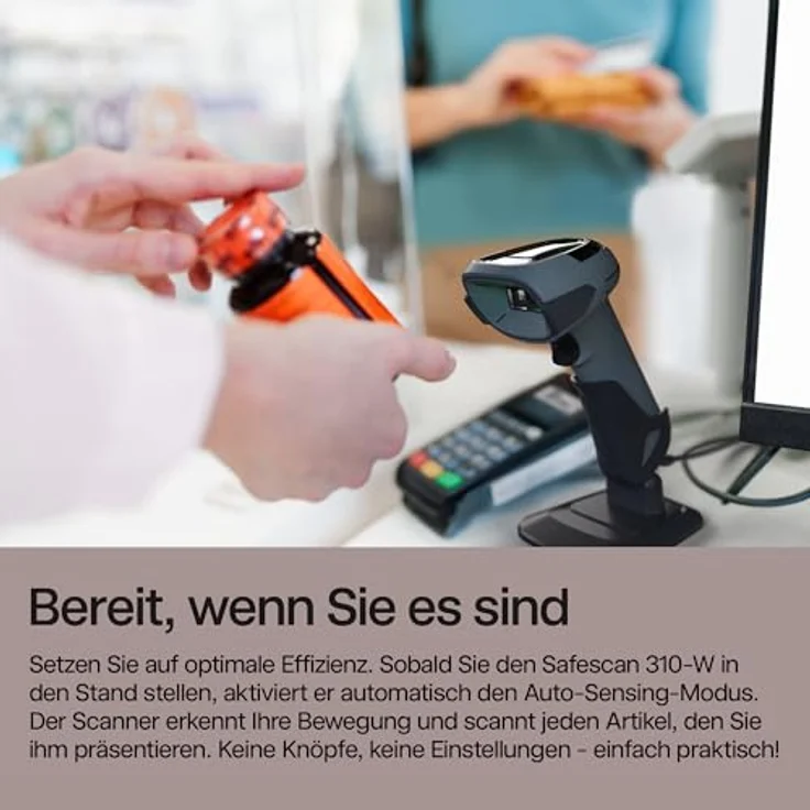 Safescan Barcode Scanner 310-W, Wireless Barcode-Scanner mit Standfuß – Bild 3