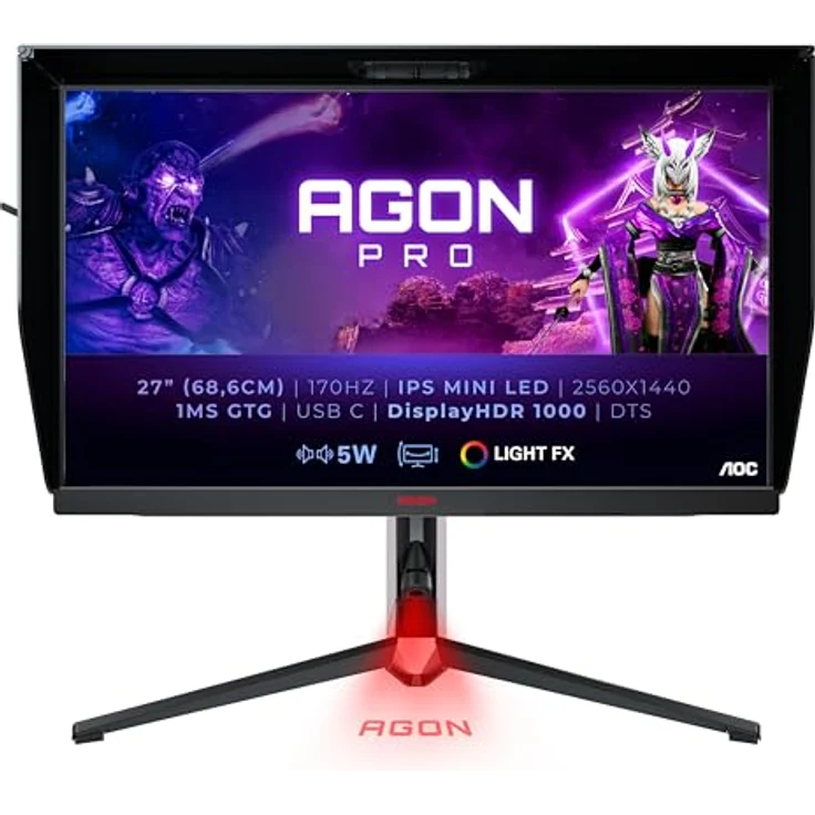 AOC Agon Pro AG274QXM - 27 Zoll QHD Gaming Monitor, 170 Hz, 1 ms, FreeSync Premium Pro, HDR1000, schwarz/rot – Bild 1
