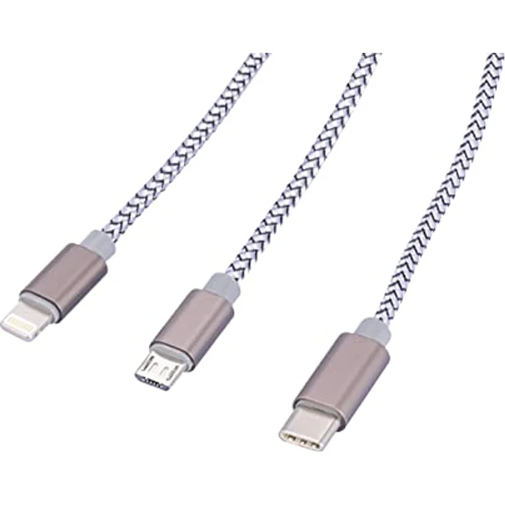 TROIKA Ladekabel 3 in 1, USB-C auf Micro-USB/Lightning/USB-C, 1 Meter, grau, Schlüsselanhänger für gleichzeitiges Laden von bis zu 3 Geräten – Bild 3