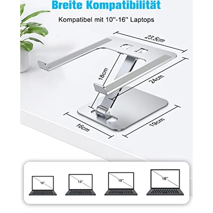Babacom Laptop Ständer, Höhenverstellbar und Faltbar aus Aluminiumlegierung, rutschfest und stabil für Laptops von 10 bis 16 Zoll – Bild 5