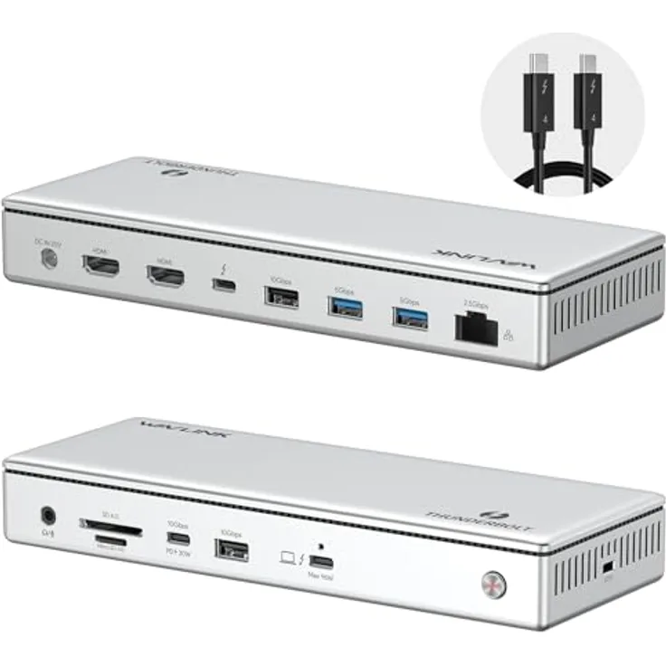 WAVLINK Thunderbolt 4 Dockingstation, Single 8K/Triple 4K Monitor, 96W PD, 2 Thunderbolt 4-Ports, 2xHDMI, 2xUSB-A 3.1, 2xUSB-A 3.0, USB-C, Ethernet, SD/MicroSD, Audio/Mic