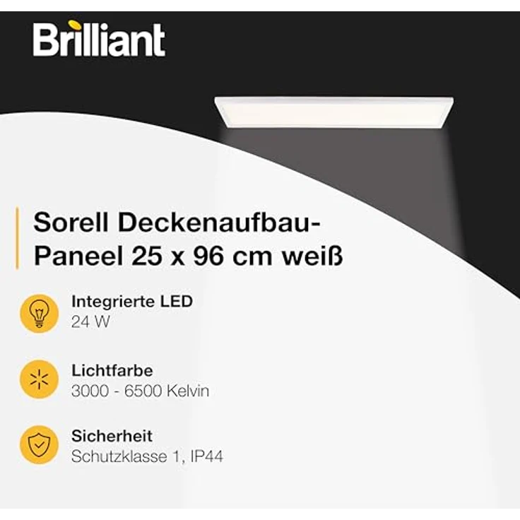 Brilliant LED Panel, 24W, 3000lm, dimmbar mit Fernbedienung, CCT Steuerung, flaches Design, IP44, für Badezimmer und Wohnräume – Bild 2