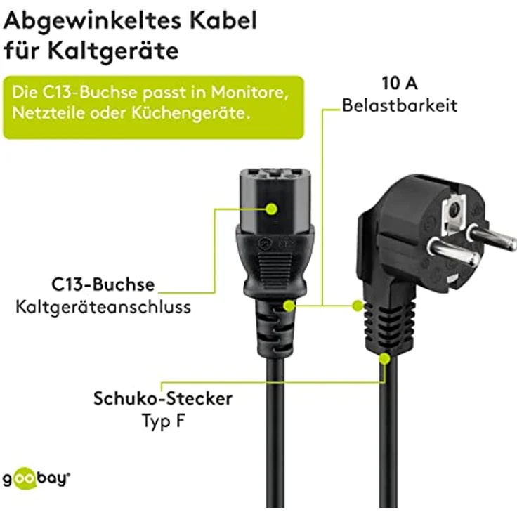 Goobay Wentronic Netzkabel abgewinkelter (Schuko auf IEC 320 C13) 5 m schwarz – Bild 4