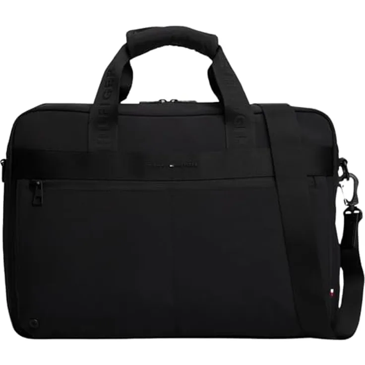 Tommy Hilfiger TH COMMUTER COMPUTER BAG, Unisex Laptoptasche mit abnehmbarem und verstellbarem Schulterriemen, RV-Außentasche, Schwarz