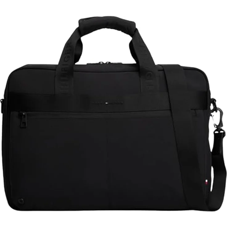 Tommy Hilfiger TH COMMUTER COMPUTER BAG, Unisex Laptoptasche mit abnehmbarem und verstellbarem Schulterriemen, RV-Außentasche, Schwarz – Bild 1