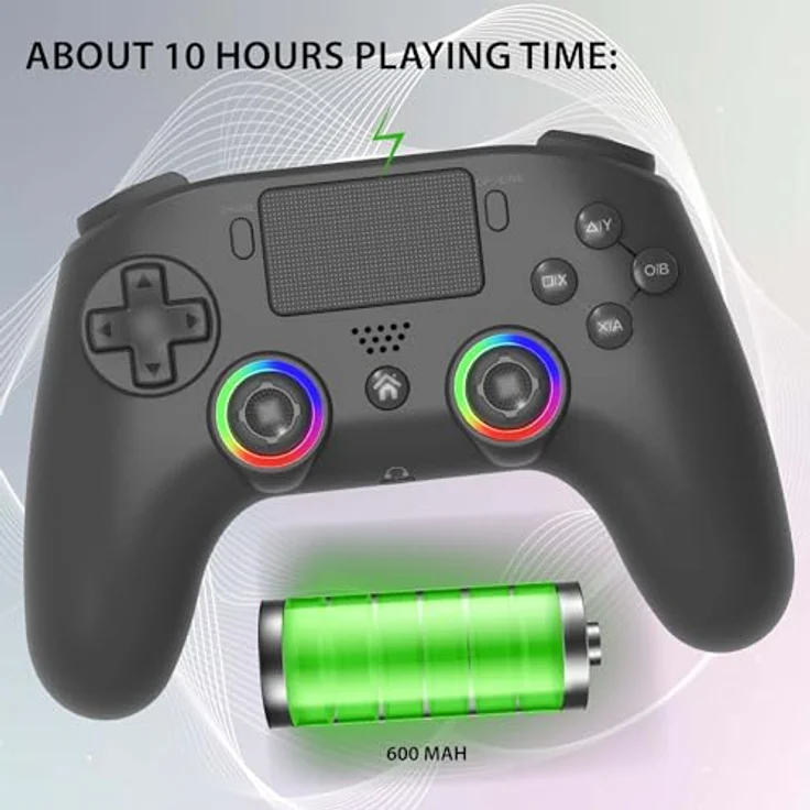 Subsonic Kabelloser Controller für PS4, Bluetooth-Gamepad mit LED, Vibration und 3,5-mm-Headset-Anschluss – Schwarz – Bild 4