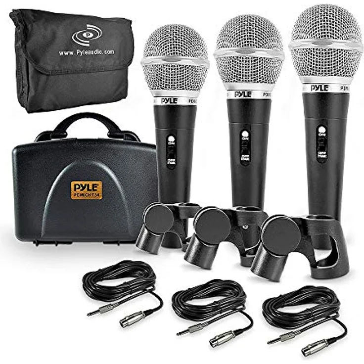 Pyle PDMICKT34 PDMICKT34 Mikrofon-Set, Nierencharakteristik, unidirektionales Gesangsmikrofon, Hartschale, Halterung, Clip und 7,9 m XLR-Audiokabel (3-teilig)