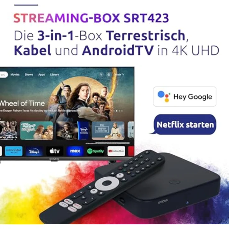STRONG SRT 423 - 3 IN 1 SMART TV BOX mit T2/ C Tuner Smart Box (DVB-T2 HD, DVB-C, DVB-C2, Schwarz) – Bild 2