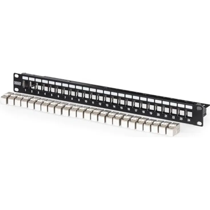 DIGITUS PatchPanel Set DN-93615, 24 Ports CAT 6A, 500 MHz, Rack-Montage im 19 Zoll Netzwerkschrank, 1 HE, Schwarz