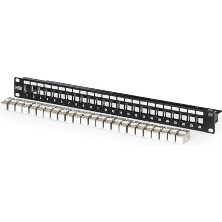 DIGITUS PatchPanel Set DN-93615, 24 Ports CAT 6A, 500 MHz, Rack-Montage im 19 Zoll Netzwerkschrank, 1 HE, Schwarz – Bild 1