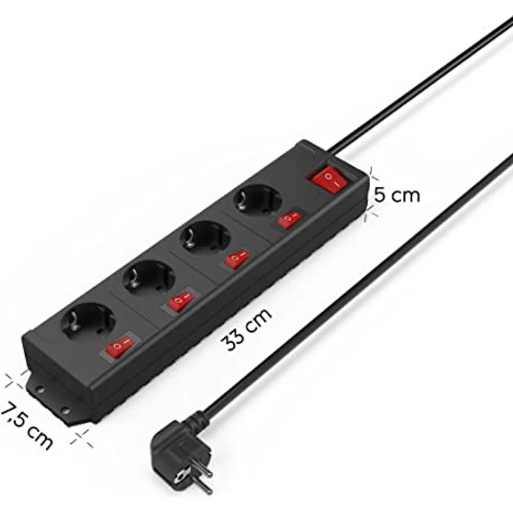 Hama 4-fach Steckdosenleiste einzeln schaltbar (Wandmontage, extra großer Buchsen-Abstand, Stecker 90° gedreht, 1,4m Kabel, Kindersicherung) Mehrfachsteckdose Steckerleiste schwarz – Bild 5