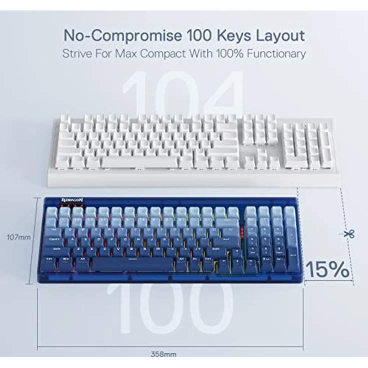 Redragon K656 PRO 3-Mode Kabellose RGB Gaming Tastatur, 100 Tasten Mechanische Tastatur mit transluzentem Board, Hot-Swappable Sockel, schallabsorbierendem Schaumstoff & Custom Tactile Schalter, Hype-Blau – Bild 4