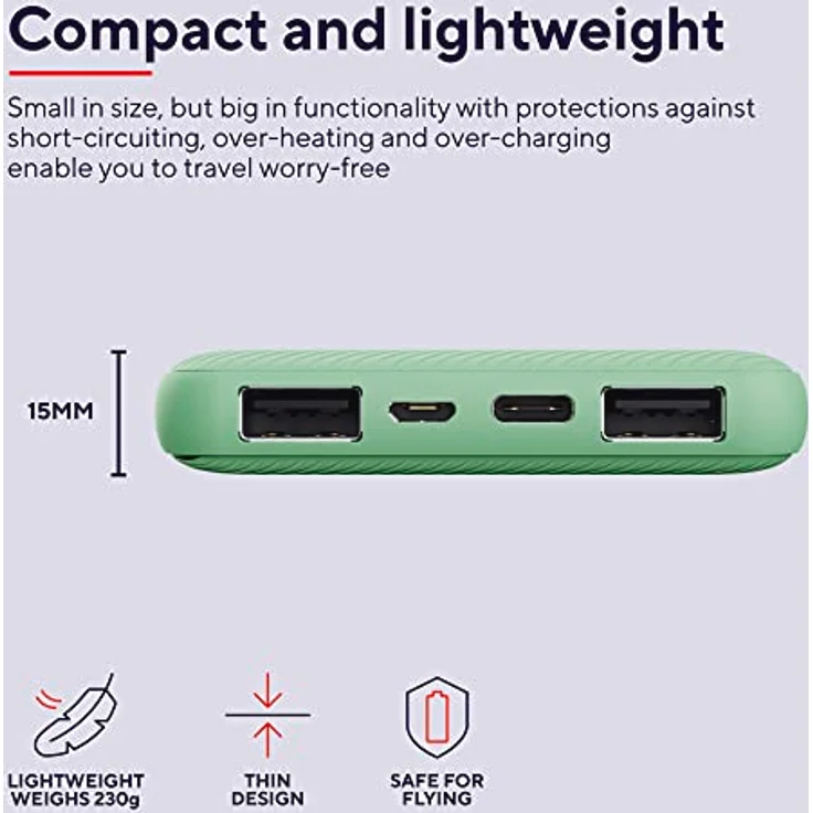 Trust Mobile Primo Dünne Powerbank Schnellladefunktion 10000 mAh, Nachhaltig, USB C Externer Akku, Tragbares Ladegerät 3A, Power Bank Handy, Smartphone, iPhone, iPad, Samsung, Xiaomi - Grün – Bild 5