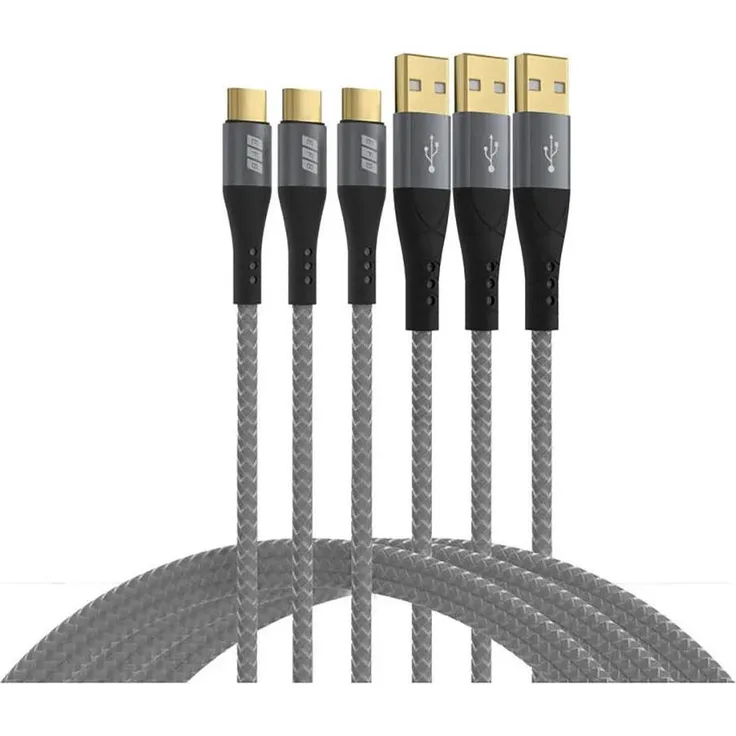 EFB USB-A auf USB-C Kabelset, 3x2m, 60W Schnellladung, schwarzer Textilmantel, QC 3A