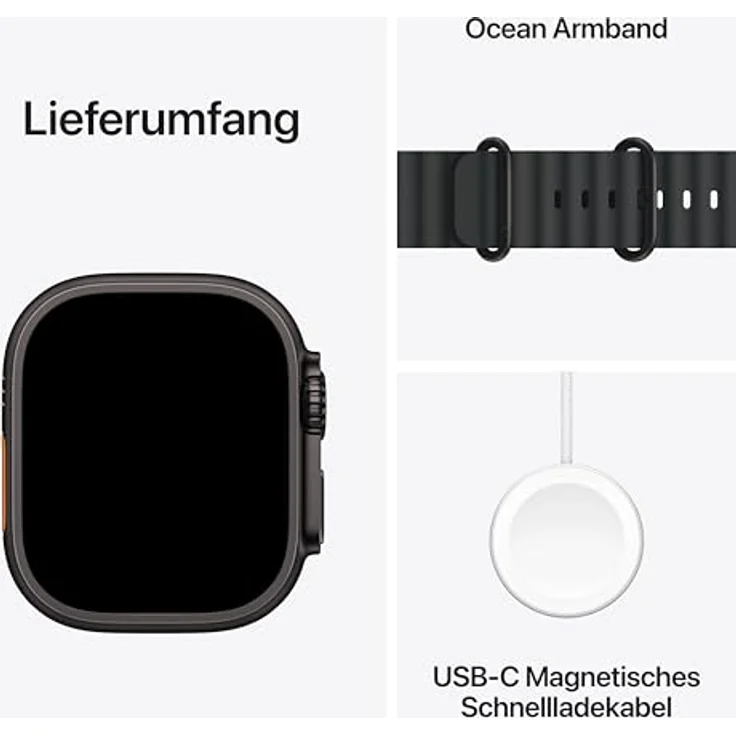 Apple Watch Ultra 3 GPS + Cellular, 49mm, Titangehäuse Schwarz, Ocean Band Schwarz - One Size – Bild 6