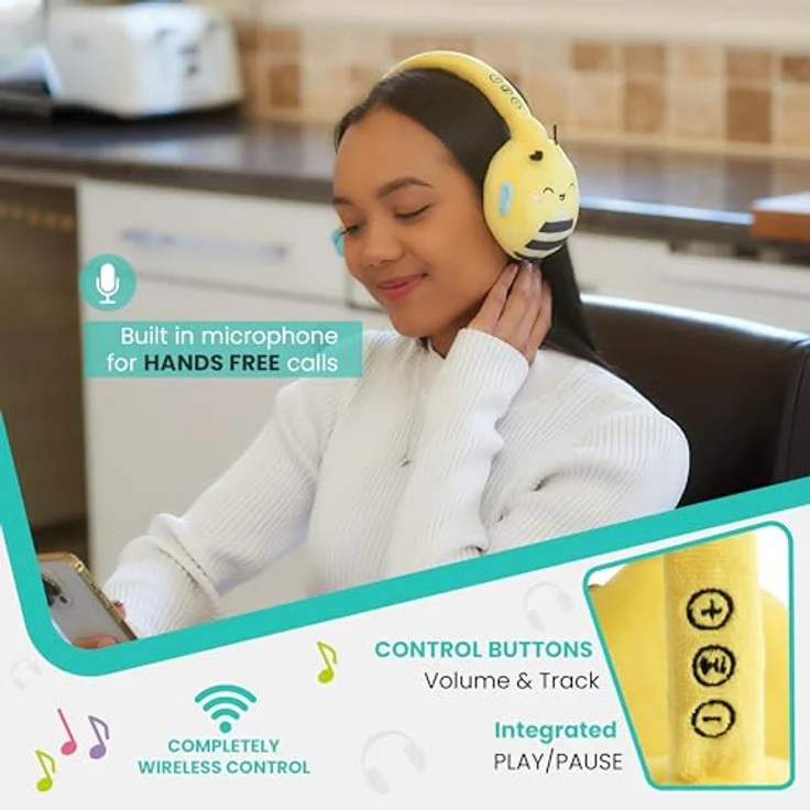 Emoji Squishmallows Kopfhörer SUNNY, kabellose Stereo-Kopfhörer mit Mikrofon, Bluetooth 5.0, verstellbarer Kopfbügel, bis zu 8 Stunden Akkulaufzeit – Bild 6
