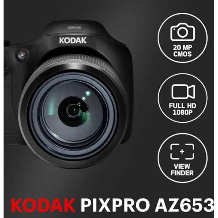 Kodak PIXPRO AZ653, 20MP Bridge-Kamera mit 65X Zoom, 24mm Weitwinkel, Full HD 1080p Video, elektronischem Sucher und Wi-Fi – Schwarz – Bild 2