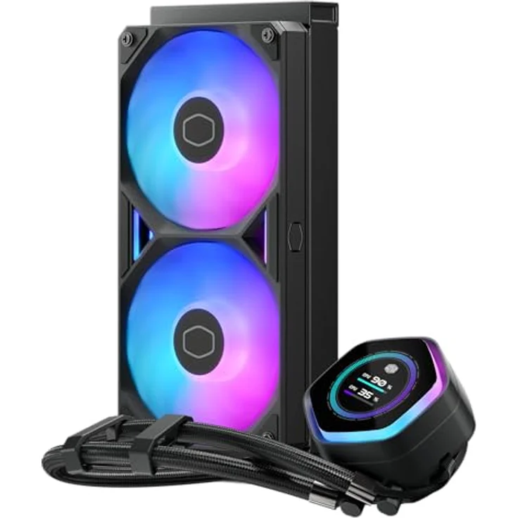 Cooler Master MasterLiquid 240 Atmos II LCD, leistungsstarker CPU Wasserkühler mit 2,4-Zoll-LCD-Display, Schwarz – Bild 2