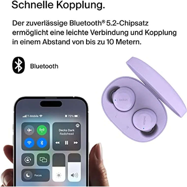 Belkin SoundForm Bolt True Wireless In-Ear-Kopfhörer, kabelloser Kopfhörer mit Mikrofon, Akkulaufzeit bis zu 28 Std., Monomodus, Schweiß- und Spritzwasserschutz der Schutzart IPX4, für iPhone, Galaxy – Bild 3