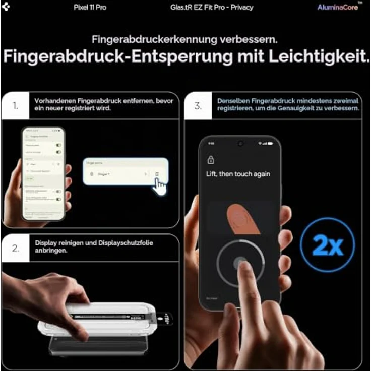 Spigen Glass tR EZ Fit Pro (Privacy) 2 Pack, Hartglas-Displayschutz mit 9H+ Kratzfestigkeit und einfacher EZ Fit-Installation für Google Pixel 11 Pro/10 Pro/9 Pro/9 – Bild 9