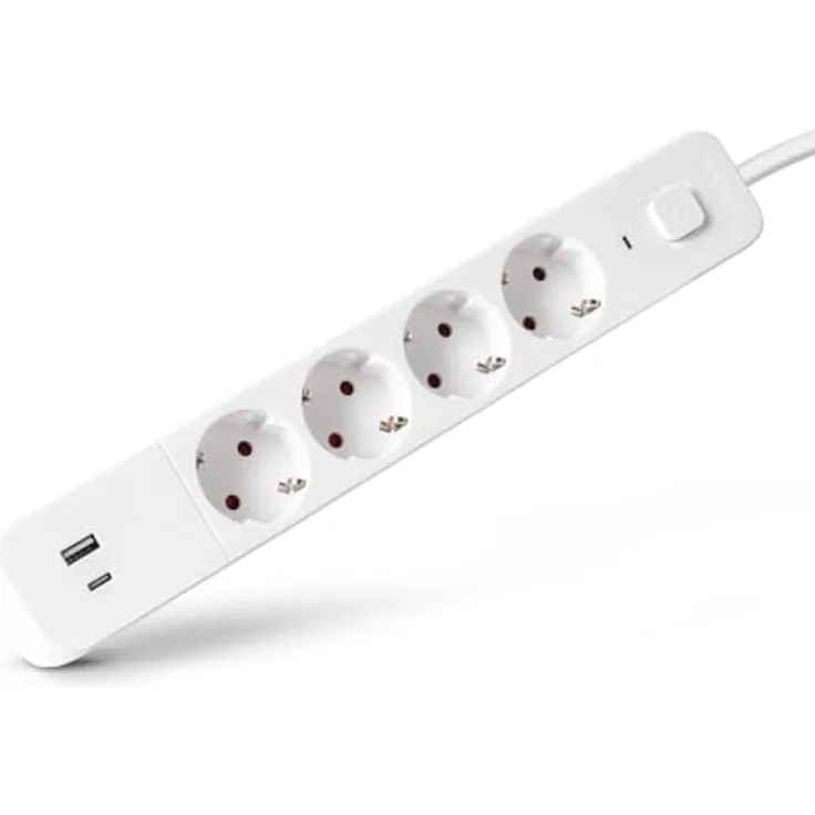 Entac Steckdosenleiste 4fach mit 1x USB-A & 1x USB-C, 1,5m, weiß