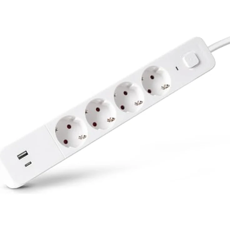 Entac Steckdosenleiste 4fach mit 1x USB-A & 1x USB-C, 1,5m, weiß – Bild 1