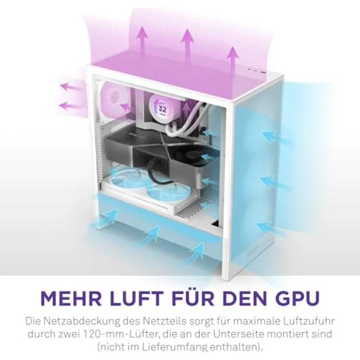 NZXT H5 Flow – Kompaktes ATX-Midi-Tower-PC-Gaming-Gehäuse – Hoher Luftstrom – mit 2 x 120 mm Lüfter – 360 mm vorne & 240 mm – Weiß – Bild 3
