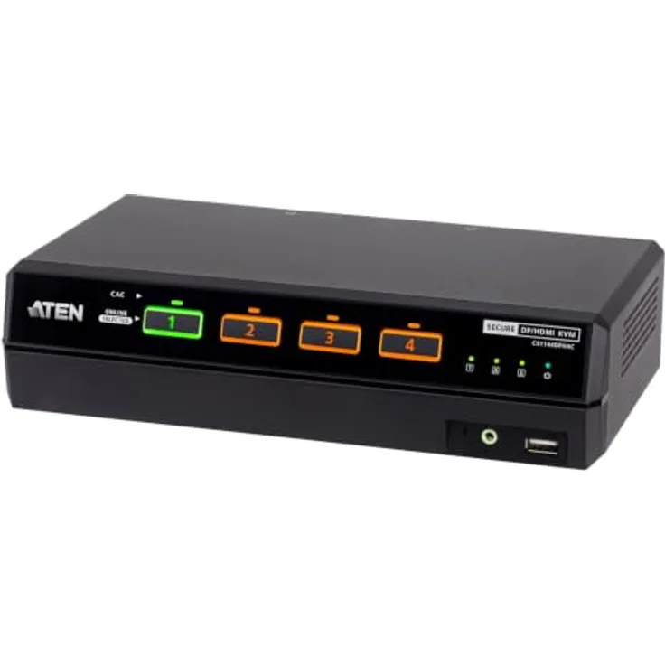 ATEN CS1144DPH4C 4-Port USB KVM Switch mit 5K DP/HDMI, Dual Bildschirm und Cardreader, konform mit PSD PP v4.0