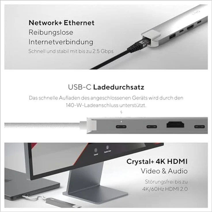 Linq LINQ Connects 6-in-1 Pro-C Multiport-Hub mit 4K HDMI, 10Gbps Datenübertragung und Ethernet für Laptops und Tablets – Bild 4