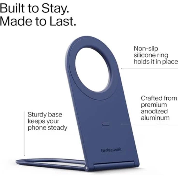 TwelveSouth Curve Nano - Coastal, Faltbarer Smartphone Halterung aus Aluminium, Blau, kompatibel mit Qi2 und MagSafe – Bild 7