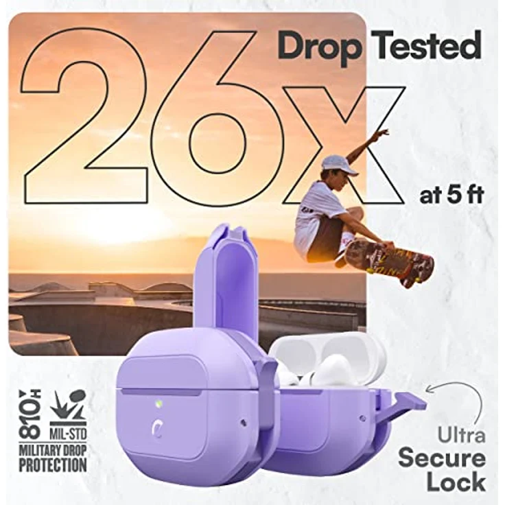 KeyBudz ElementProof für AirPods Pro 2 Case mit Schloss, vollständig wasserdichtes AirPods Pro Etui 2. Generation, robuster Schutz, Hartschalenhülle, Karabiner für AirPods Pro 1 & 2 - Lila Lavendel – Bild 4