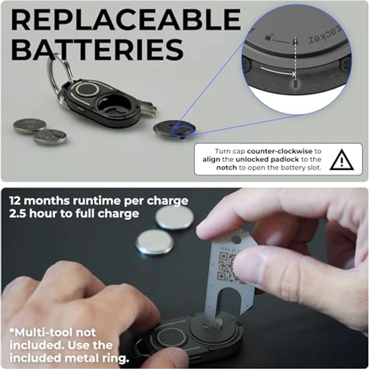 Rolling Square AirNotch Pro, Bluetooth Tracker mit Apple Find My Kompatibilität, 360° Sound, Austauschbare Batterien, Wasserdicht, Leuchtend, Schwarz – Bild 3
