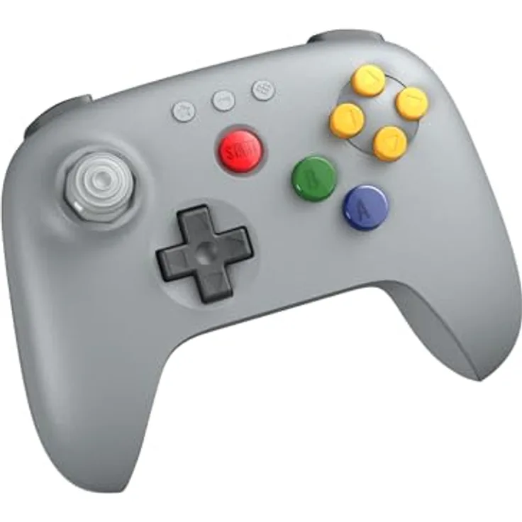 8BITDO RET00905 64 Bluetooth Gaming Controller Grau, kompatibel mit Nintendo Switch 2 und Android, Hall-Effekt-Joystick, Turbo-Funktion, Vibrationsunterstützung