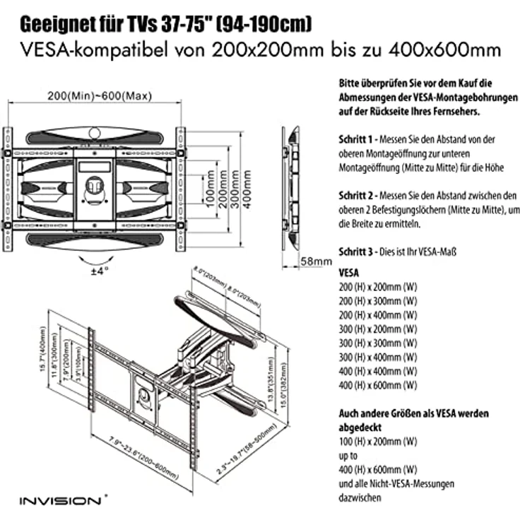 Invision TV Wandhalterung Ultrastarker Doppelarm – Bild 6