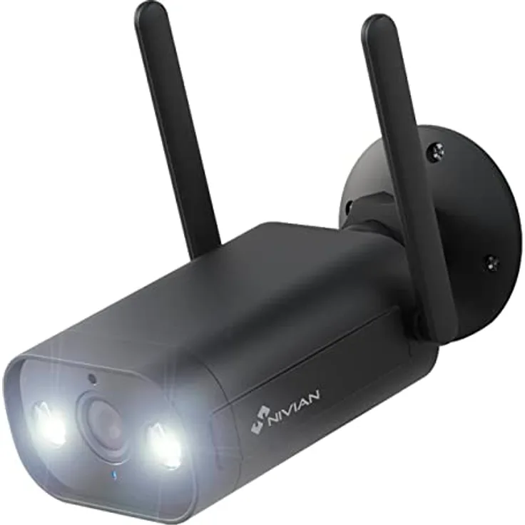 NIVIAN-Bullet-Kamera,WiFi 2,4 GHz-Auflösung 2K-Geeignet für den Außenbereich,IP66, menschliche Erkennungsfunktion, Nachtsicht,10m,kompatibel mit Alexa und Google Home, Tuya-App,Schwarz