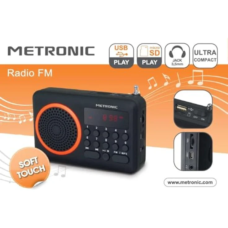 Metronic 477204 Tragbares UKW Radio Schwarz-Orange – Bild 6