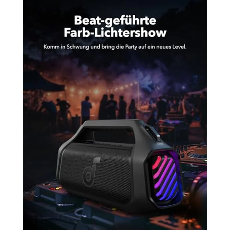 soundcore Boom 2 Plus Outdoor Lautsprecher, 140W, 2+2 Channel, BassUp 2.0, 20h, Schnellladung, IPX7 wasserdicht, RGB Lichter, USB-C, Power Bank, BT 5.3, tragbarer Bluetooth Lautsprecher, Camping – Bild 4
