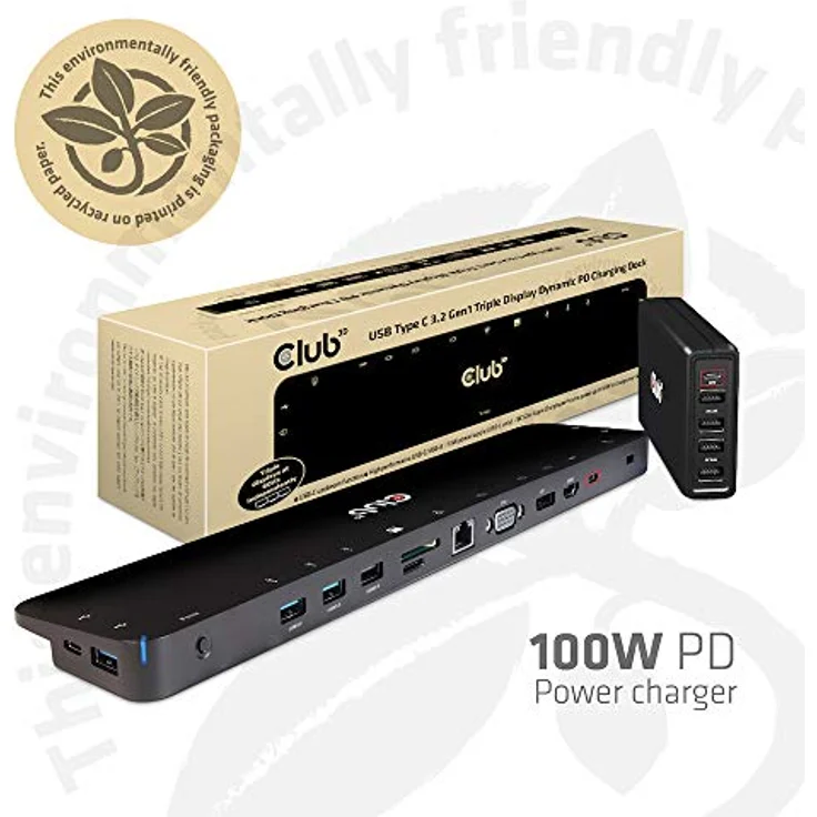 CLUB3D Typ C 3.2 Gen1 Triple Display Dynamic PD Charging Dock 100W PD Ladegerät CSV-1564W100 Schwarz – Bild 2