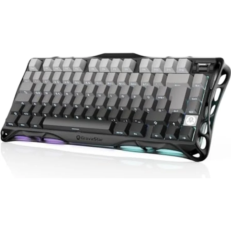 GravaStar Mercury K1, 75% Mechanische Gaming Tastatur mit QWERTZ Layout (DE), Magnesiumlegierung Exoskelett, Tri-Mode (2.4G/BT/USB-C), Hot Swap, Gasket Mount, RGB - Farbverlauf Schwarz – Bild 1