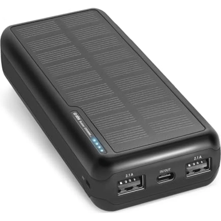 SBS Powerbank mit Solarpanel, 20000 mAh, 10W USB-Ports, Schwarz – Bild 1