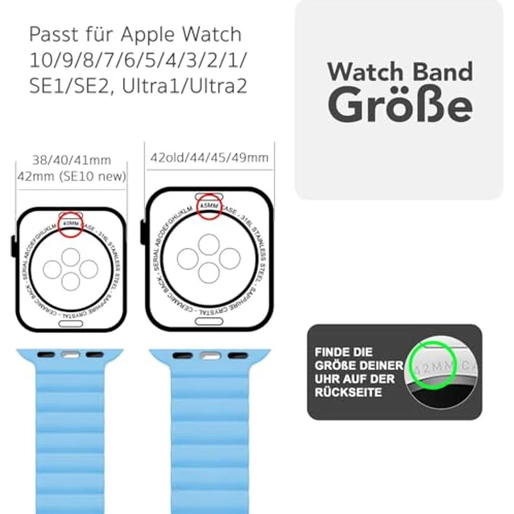 NALIA Core Magnet Armband für Apple Watch SE & iWatch Series 10-1, 38/40/41/42mm, Atmungsaktives Silikon Loop mit Rillen Design, Farbe: Honigtau – Bild 2