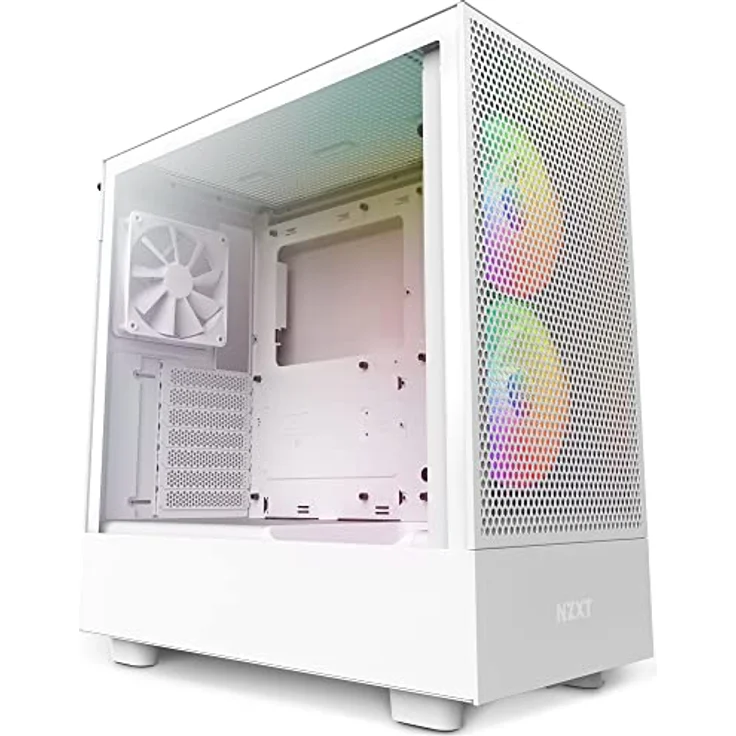 NZXT H5 Flow RGB - CC-H51FW-R1 - ATX Mid-Tower Gaming PC-Gehäuse - USB-C Port - Mesh Front- & Tempered Glass Seitenteil - 2X F-Series 140mm Core RGB Fans inklusive - Wasserkühlung Ready - Weiß – Bild 1