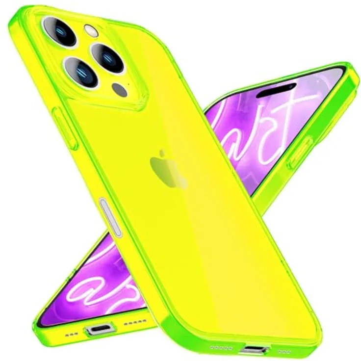NALIA Transparent Neon Silikon Case kompatibel mit iPhone 16 Pro Max Hülle, Gelb Leuchtende Farbe Robust Anti-Gelb Cover