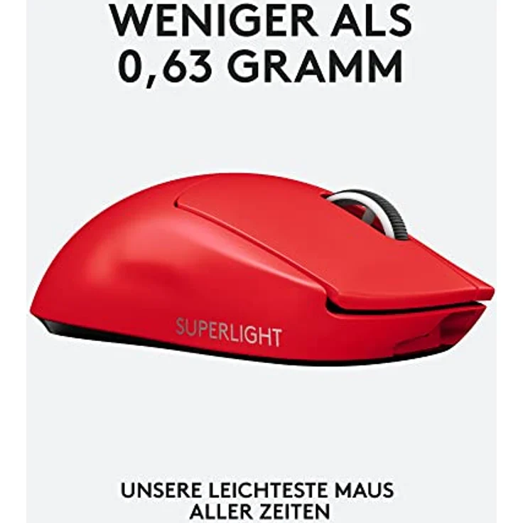 Logitech G PRO X SUPERLIGHT, Gaming-Maus, RF Wireless, rot (910-006784) – Bild 3