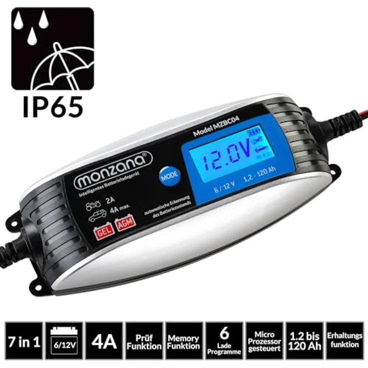 KFZ Batterieladegerät vollautomatisch 6V 12V Auto Motorrad Ladegerät LCD-Bildschirm Erhaltungsladung – Bild 6