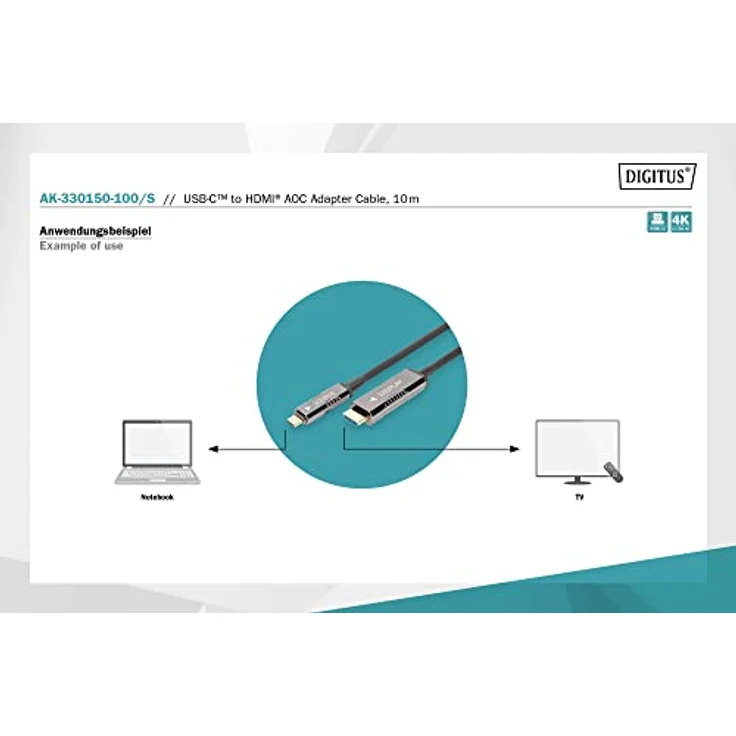 Digitus USB - Type C zu HDMI AOC Glasfaser Adapterkabel HDMI Version 2.0; Max 4Kx2K@60Hz; 10m – Bild 3