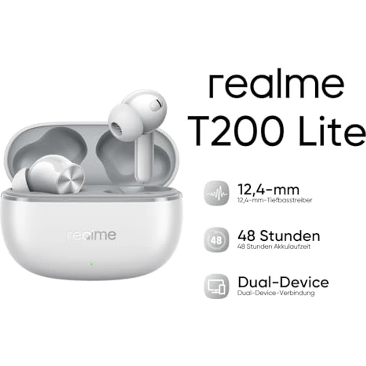 realme Buds T200 Lite, echte kabellose In-Ear-Kopfhörer, 12,4 mm Treiber, 48 Std. Akkulaufzeit, IPX4, Bluetooth 5.4, Google Fast, Sturmgrau – Bild 2
