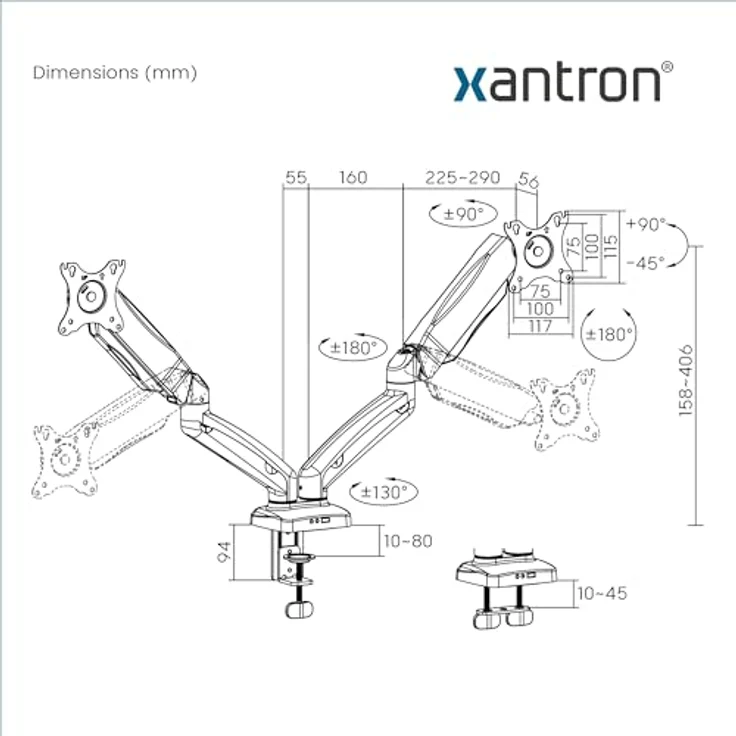 Xantron ECO-MA-2D, Dual Monitorhalterung höhenverstellbar für 17-32 Zoll Monitore, individuell einstellbare Arme für optimale Ergonomie – Bild 6