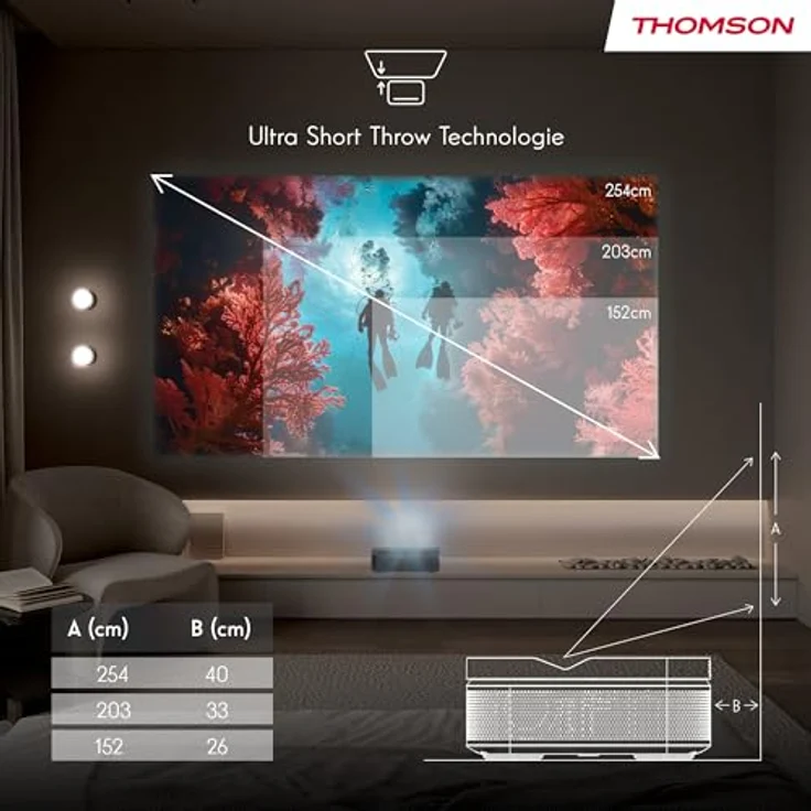 Thomson Sirius PG55B, tragbarer UHD-Laserprojektor mit 600 lm Helligkeit, Google-TV und Akku, Schwarz – Bild 7
